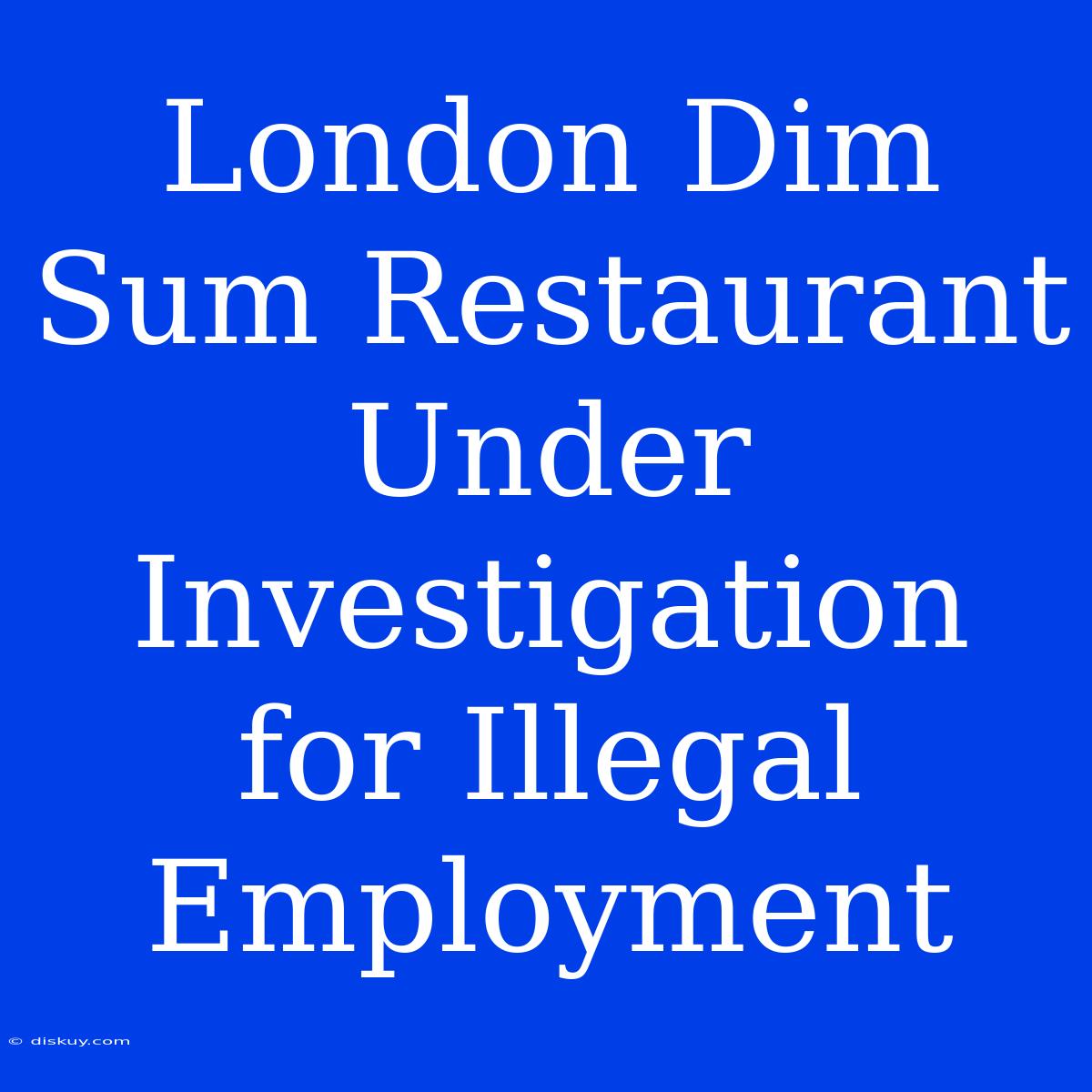 London Dim Sum Restaurant Under Investigation For Illegal Employment