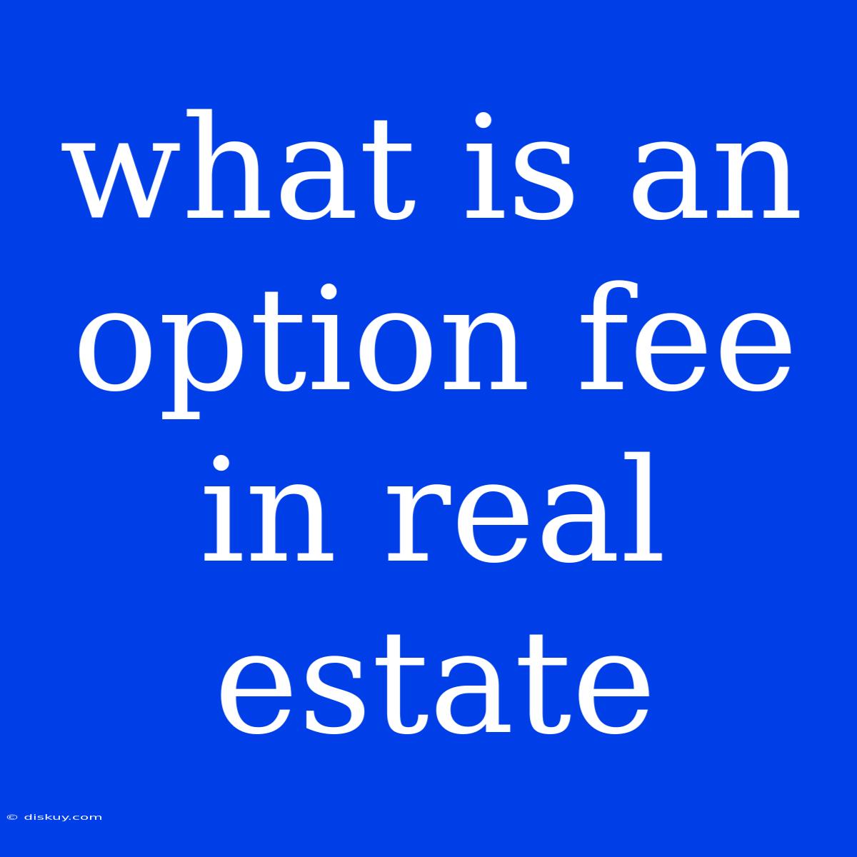 What Is An Option Fee In Real Estate